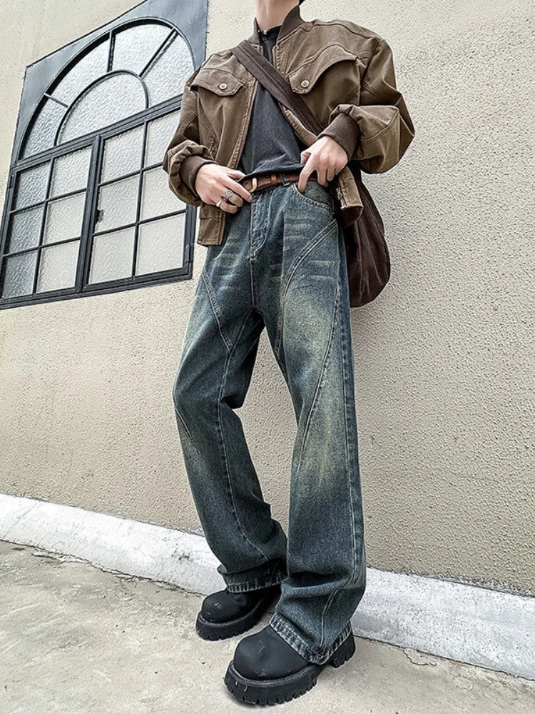 

Waed American High Street Wide Leg Jeans Men Spring Autumn Loose Straight Tube Pants Casual Loose Fit Jeans for Teens