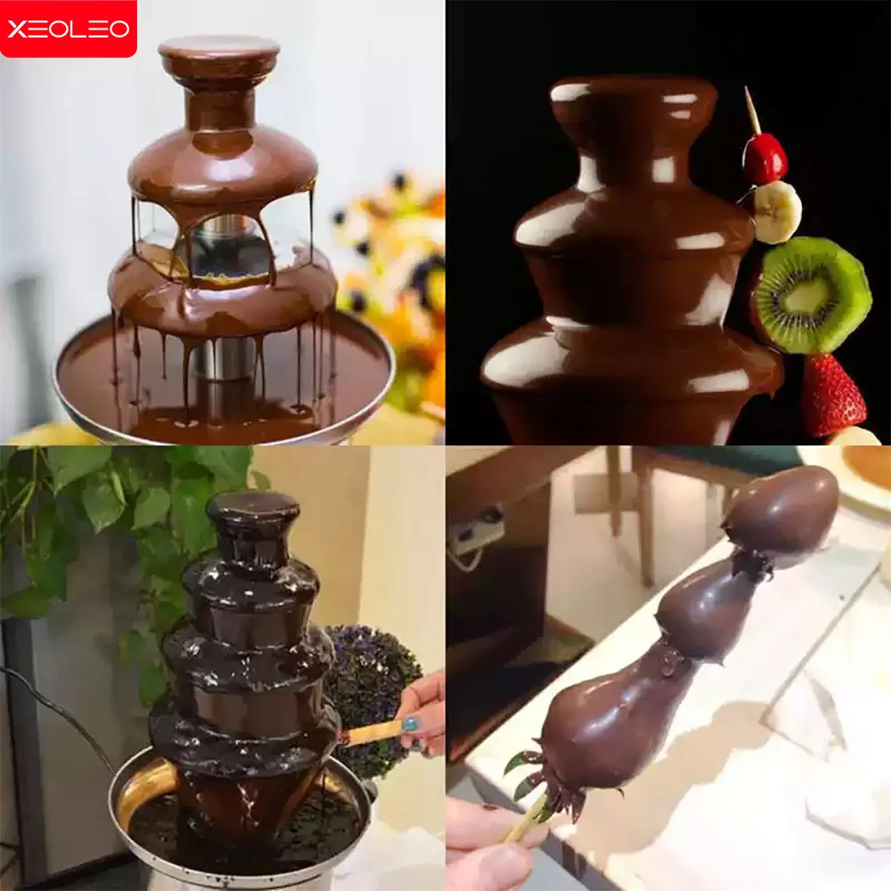 XEOLEO ماكينة صنع نافورة الشوكولاتة الكهربائية 3 طبقات نافورة الشوكولاتة آلة الشلال ذوبان الاحترار آلة الشوكولاته