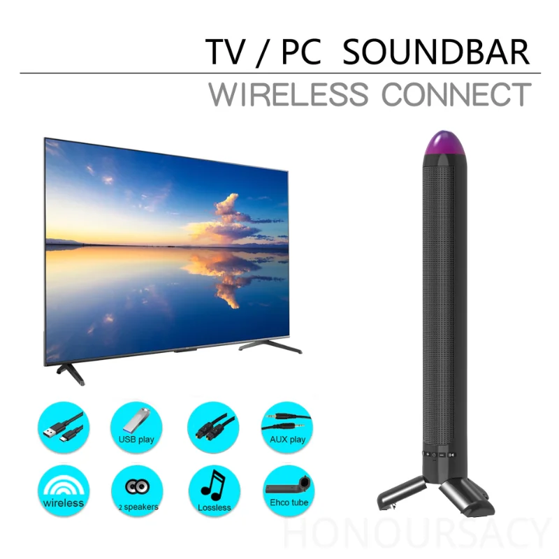 

High Power TV Soundbar Bluetooth6.0 Speaker with RGB Light Display RMS Computer Radio For AUX /TF/optical Fiber/ USB/FM Soundbox