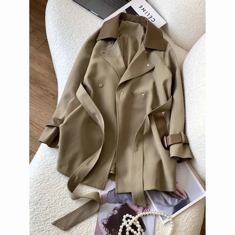 

Ветровка, пальто, женская новая контрастная куртка, весна-осень 2026, элитная верхняя одежда в британском стиле, женская темпераментная длинная верхняя одежда