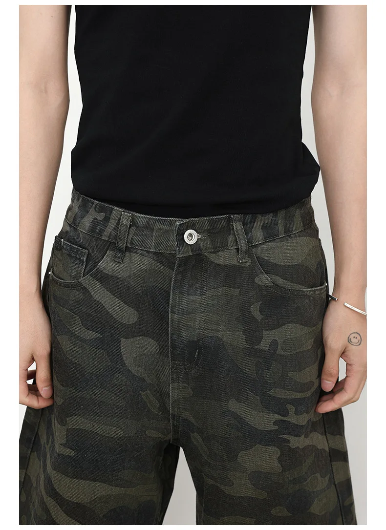 American Style Men's Shorts  Calf-Length Pants Straight Wide Leg Male Short Jeans Summer Fashion Bottom