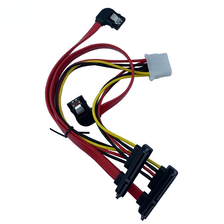 2*Right Bend SATA 7P To 2*22P SATA 90 Degrees with Power Supply Large 4P Male Shell Female Hard Disk Cable Length 0.3M 0.5M
