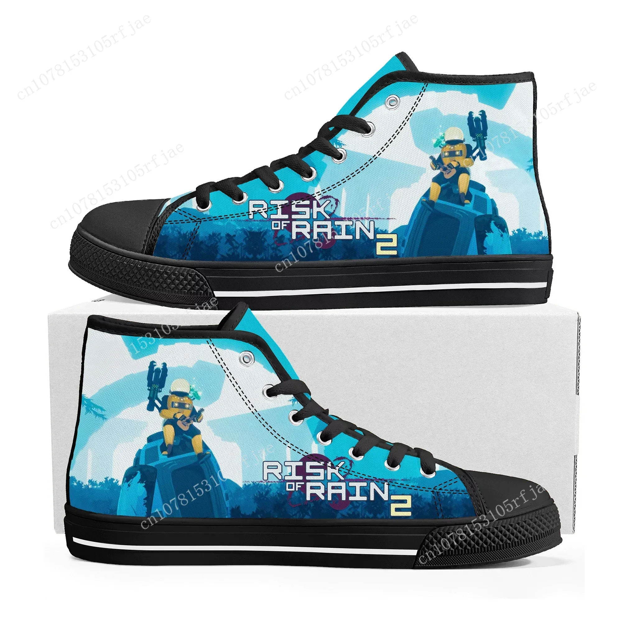 Risk of Rain 2 High Top Sneakers Cartoon Game Mens Womens Teenager High Quality Canvas Sneaker Fashion Custom Built Couple Shoes