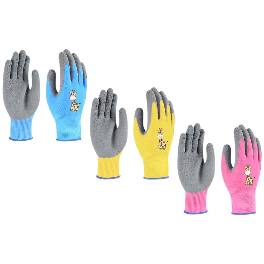 

3 Pairs Kids Protective Gloves XXS Size Blue Yellow Pink Hedgehog Thick Garden Work Gloves Toddler Lightweight Breathable