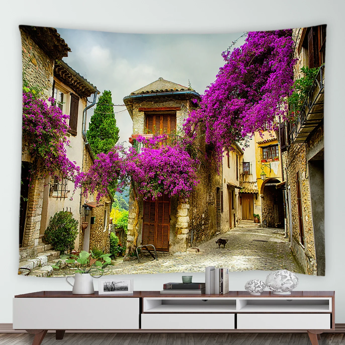 Modern Garden Big Tapestry Nature Flowers Plants Vines Spring Park Scenery Fabric Print Wall Hanging Home Courtyard Decor Murals