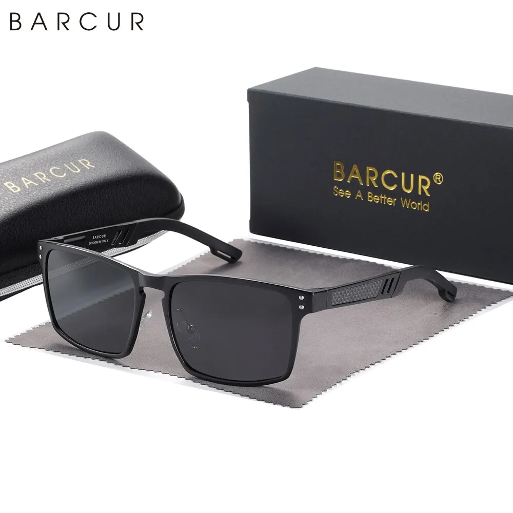 BARCUR AL-MG Business Square Sunglasses Men Polarized Vintage Shades Women Sun Glasses For Men Sports Eyewear Accessory Oculos