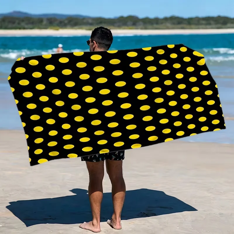 Classic Black Yellow Polka Dot Beach Towel Retro Simple Pattern Sand Repellent Soft Towel Travel Beach Outdoor Daily Use