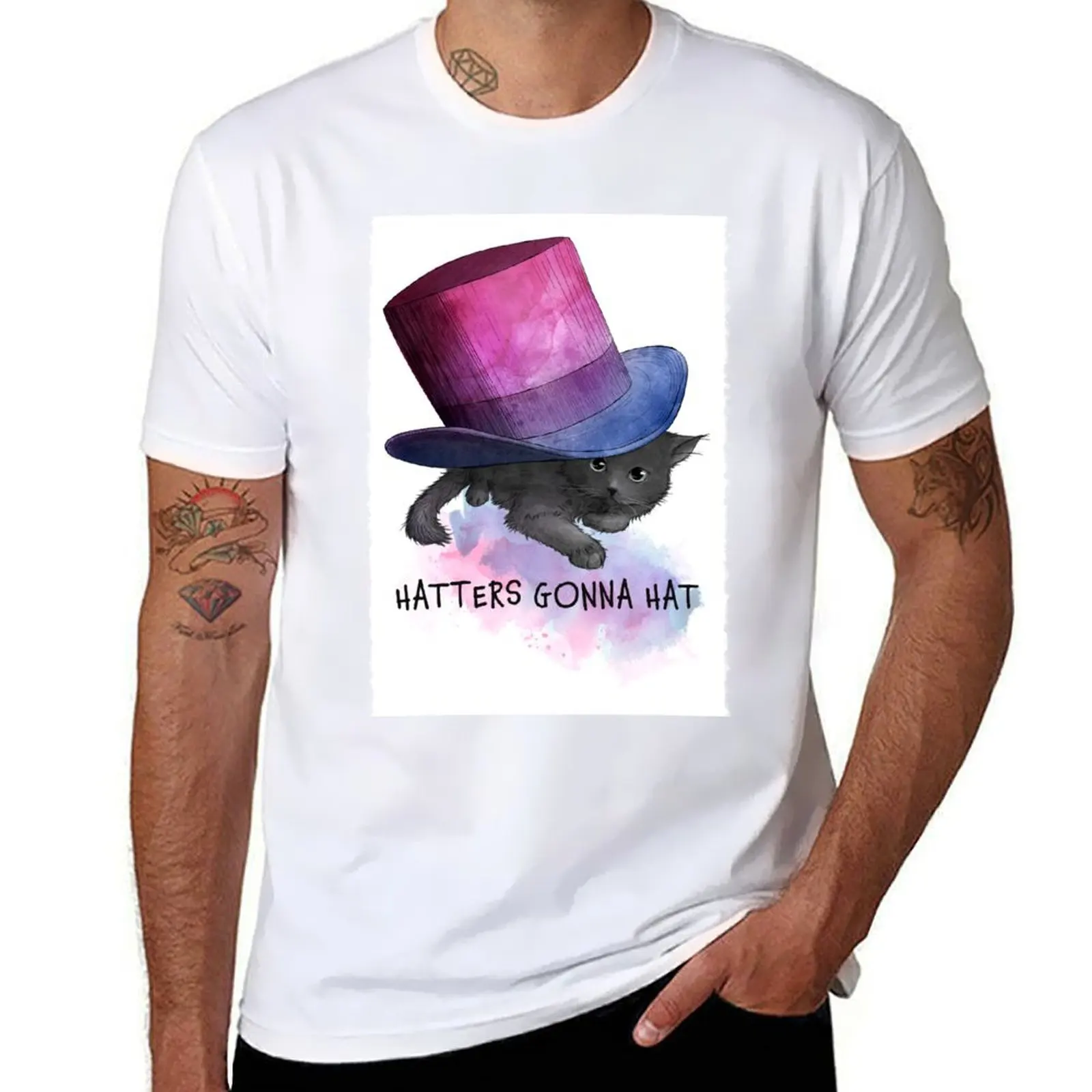

Top Hat cat with Bi-flag colours T-Shirt t shirts for man cotton soft anime tshirt t shirt personalised T-shirt