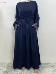 Latest fashion Hot beading Muslim Robe abaya syari female Muslim abaya Worship Service abayas with drawstring wy1977