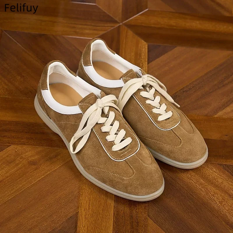 

Genuine Leather Brown Cow Suede Flat Loafers Shoes Men’s Lace Up Leisure Breathable Shoes Autumn Casual Comfort Vacation Sneaker
