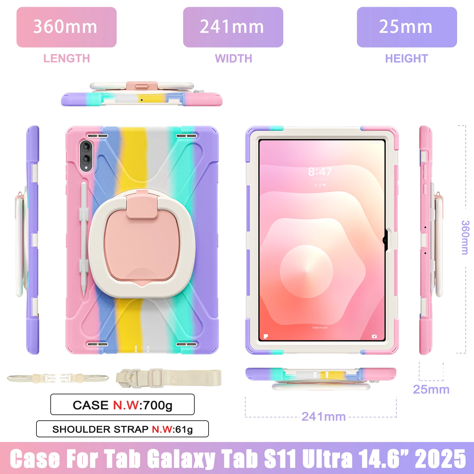 حافظة حماية شديدة التحمل لهاتف سامسونج جالاكسي تاب S11 Ultra SM-X930 SM-X936C 14.6 بوصة 2025 14.6 بوصة غطاء لوحي مع أشرطة