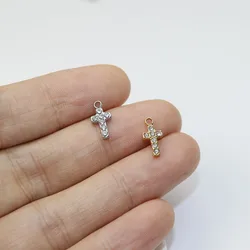 5pcs Wholesale Stainless Steel Rhinestone Mini Cross Charms Pendant Girl DIY Necklace Earrings Bracelets Vacuum Plate Unfading