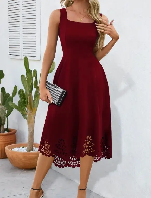 2026 New Fashion Casual Sexy Women's Skirt Elegant Irregular Stove Flower Hollow Tank Top Dress Female Clothing