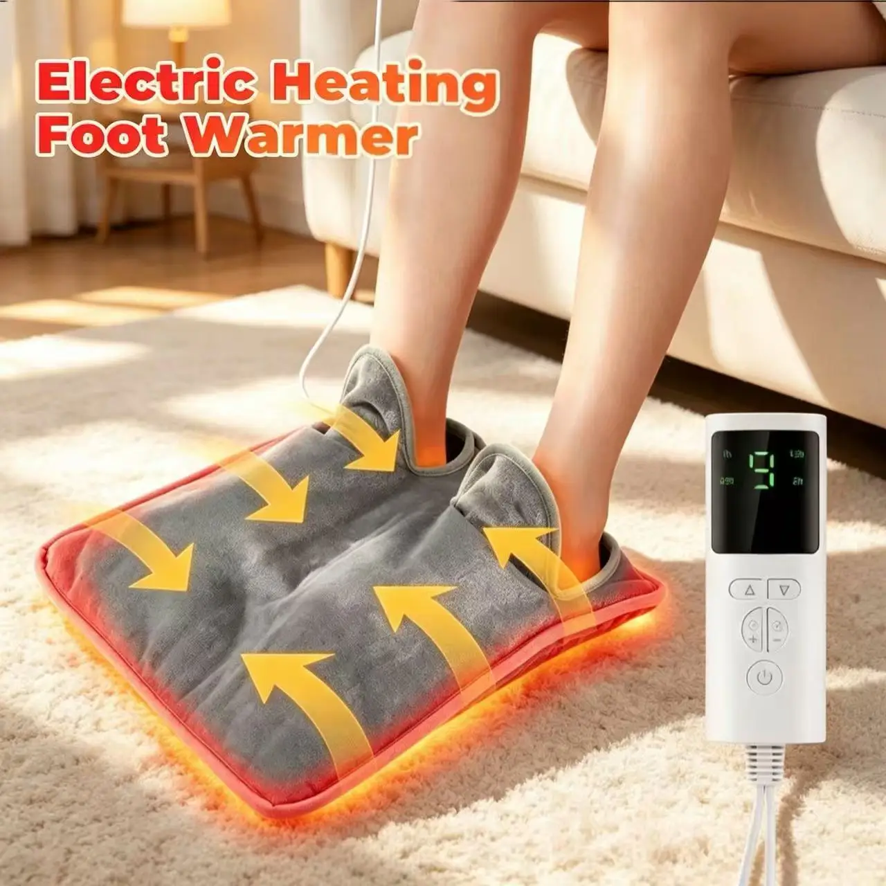Electric Heating Foot Warmer Adjustable Temperature Timer Foot Heating Pad Soft Plush Protection Foot Heater for Home Winter