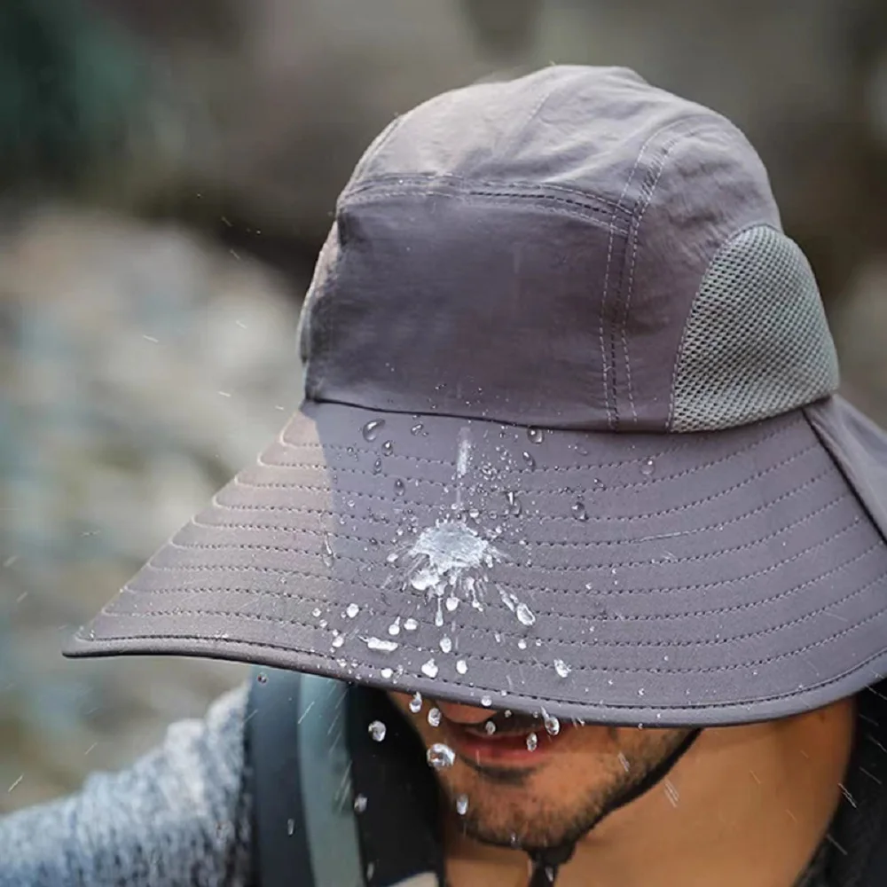 Outdoor wasserdichter Fischer hut breite Krempe Eimer Hut mit Hals abdeckung Männer Sommer atmungsaktive Mesh Sonnenschutz Visier Anti-UV-Kappe