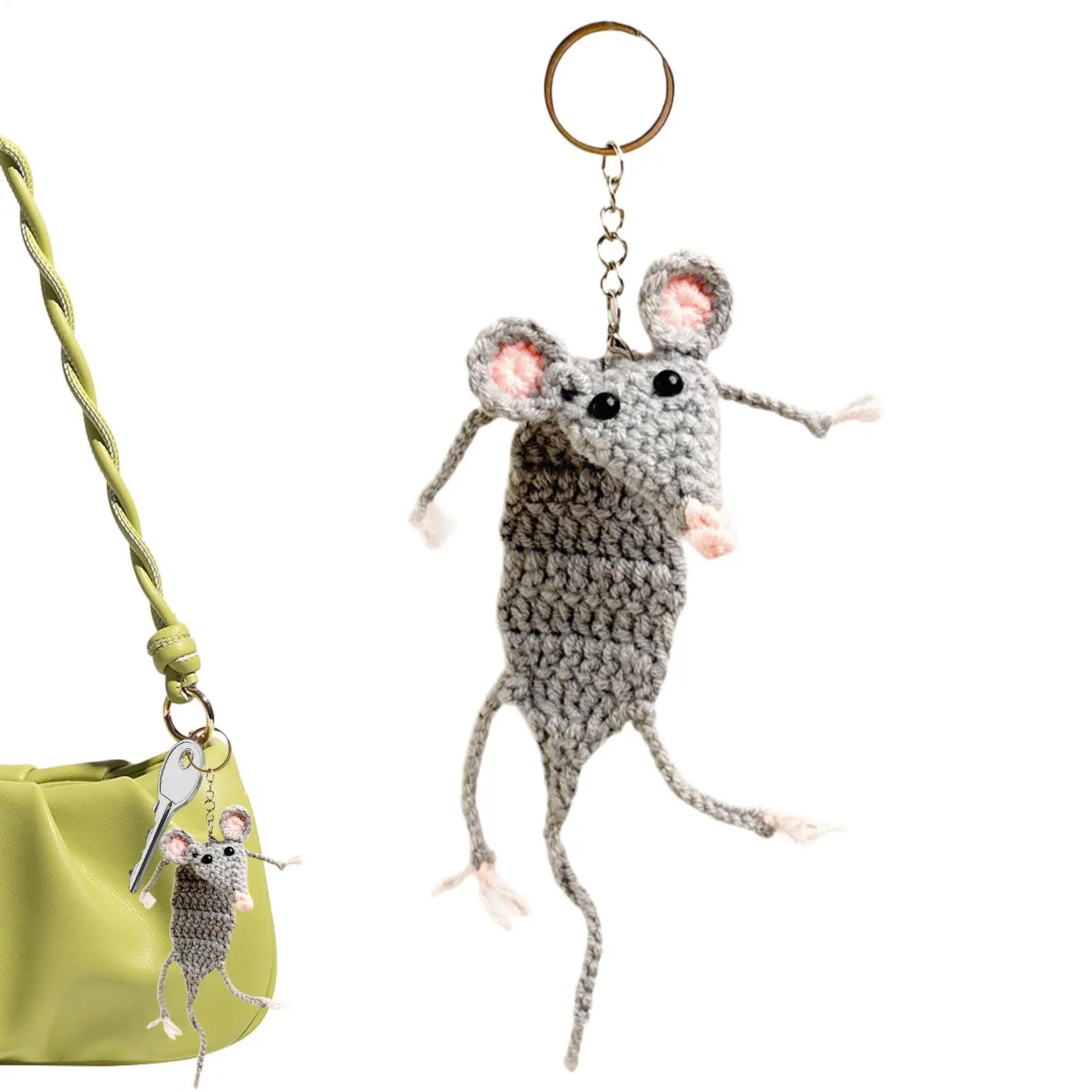 Crochet Keychain Handmade Mouse Shape Purse Pendant Backpack Decor Cute Animal Keychains for Kids Girls Women Student Teacher