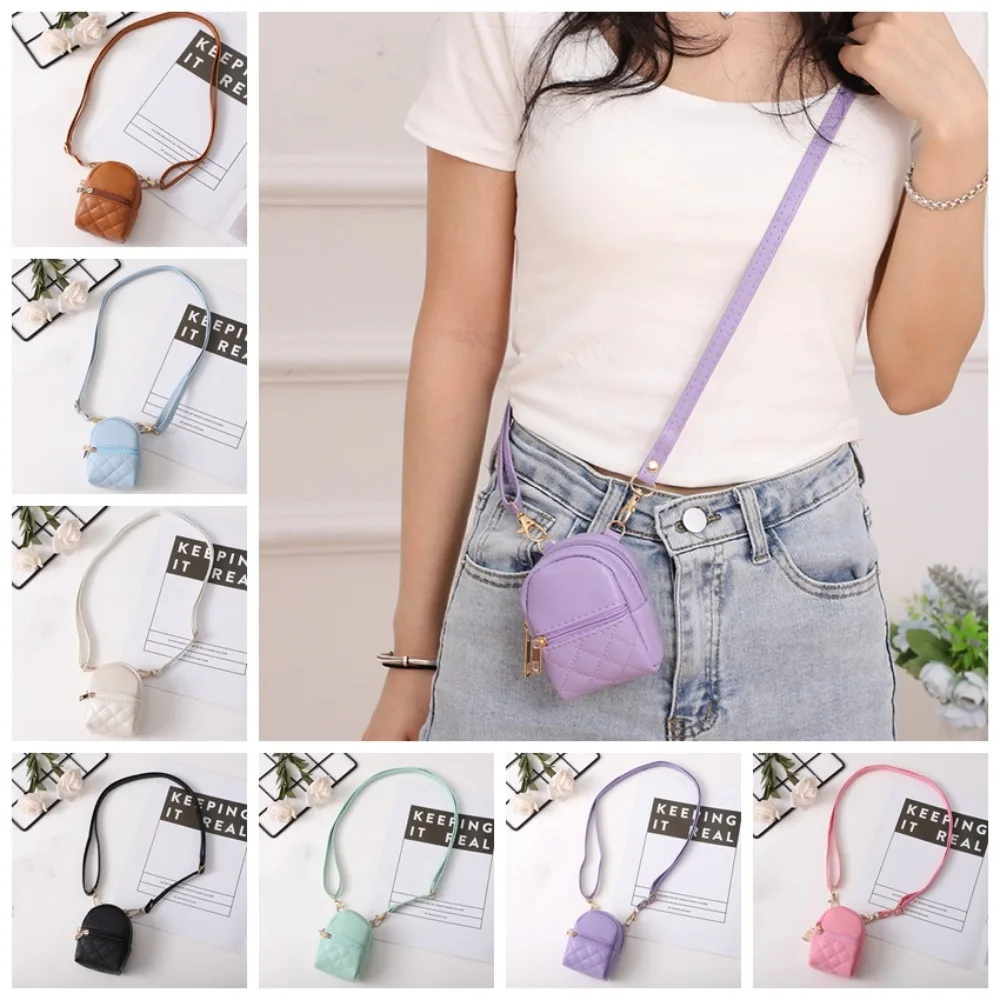 Backpack Shape Earphone Mini Storage Bag with Keychain Portable PU Mini Coin Purse Cute Long Strap PU Small Wallet Kid