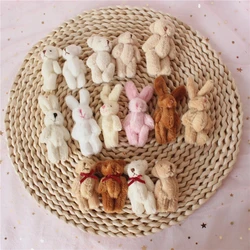20pcs 5cm Soft Mini Plush Rabbit Teddy Bear Doll  Movable Joint Stuffed Toy Cute Dollhouse Miniature Accessories Girl Party Gift