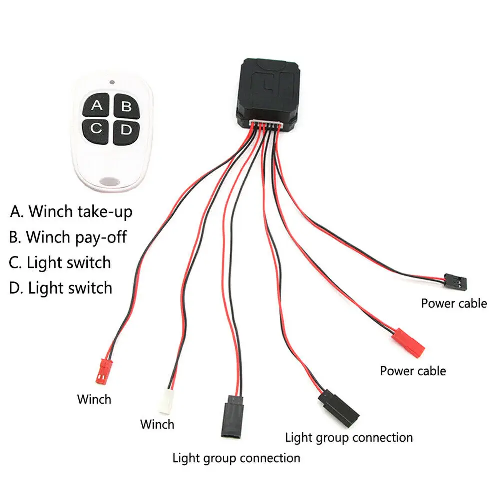 

4-Channel Wireless Electric Winch Remote Controller Light Group Switch With 20m Range For RC 1:10 TRX-4 SCX10 D90 Parts 6-7.2V