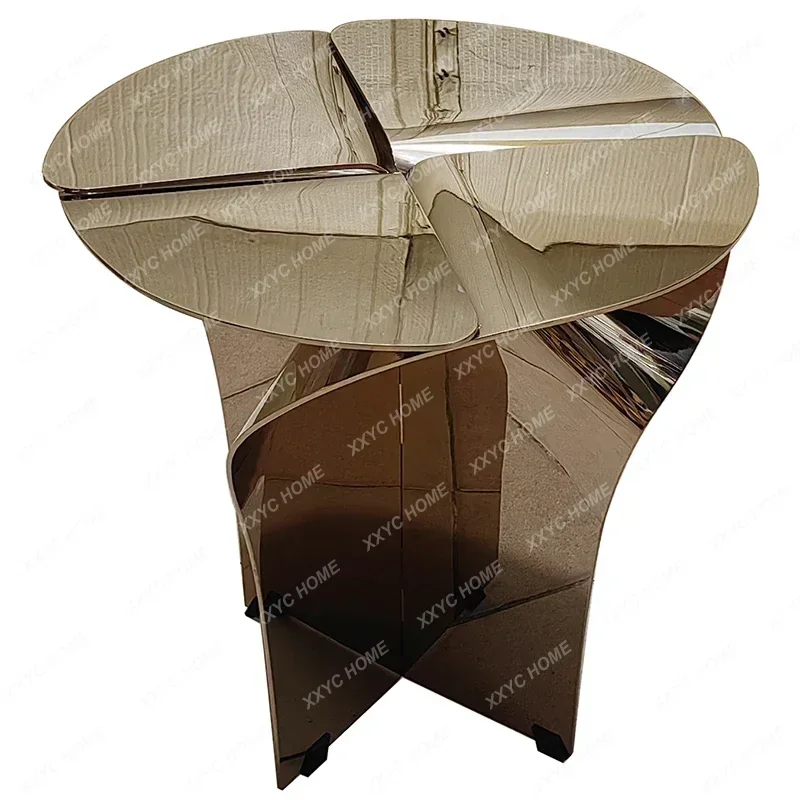 Minimalist petal edge few stainless steel bedroom sitting coffee table light luxury modern bay window, sofa side cabinet