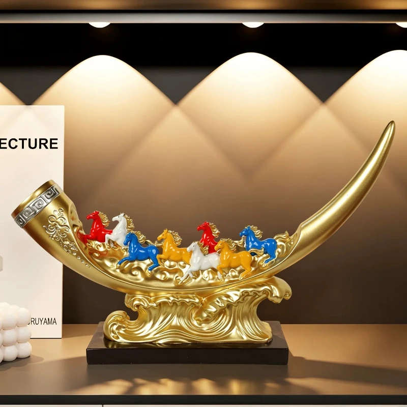 Modern Art Home Decor Eight Horses Statue High-end Office Desk Decoration Wealth Attraction Feng Shui Sculpture Opening Gifts