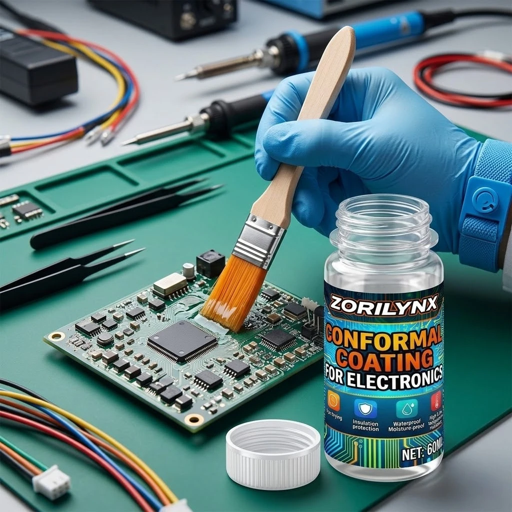 Clear Electronics Conformal Coating with Mini Brush, Insulating Anti-Corrosion Varnish for PCB Circuit Board Repair Protection