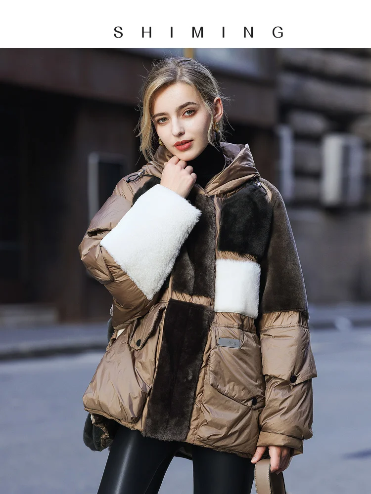 

Winter New High end Fur Coat Women's Goose Down Coat Hooded Loose Relaxed Haining Fur Coat