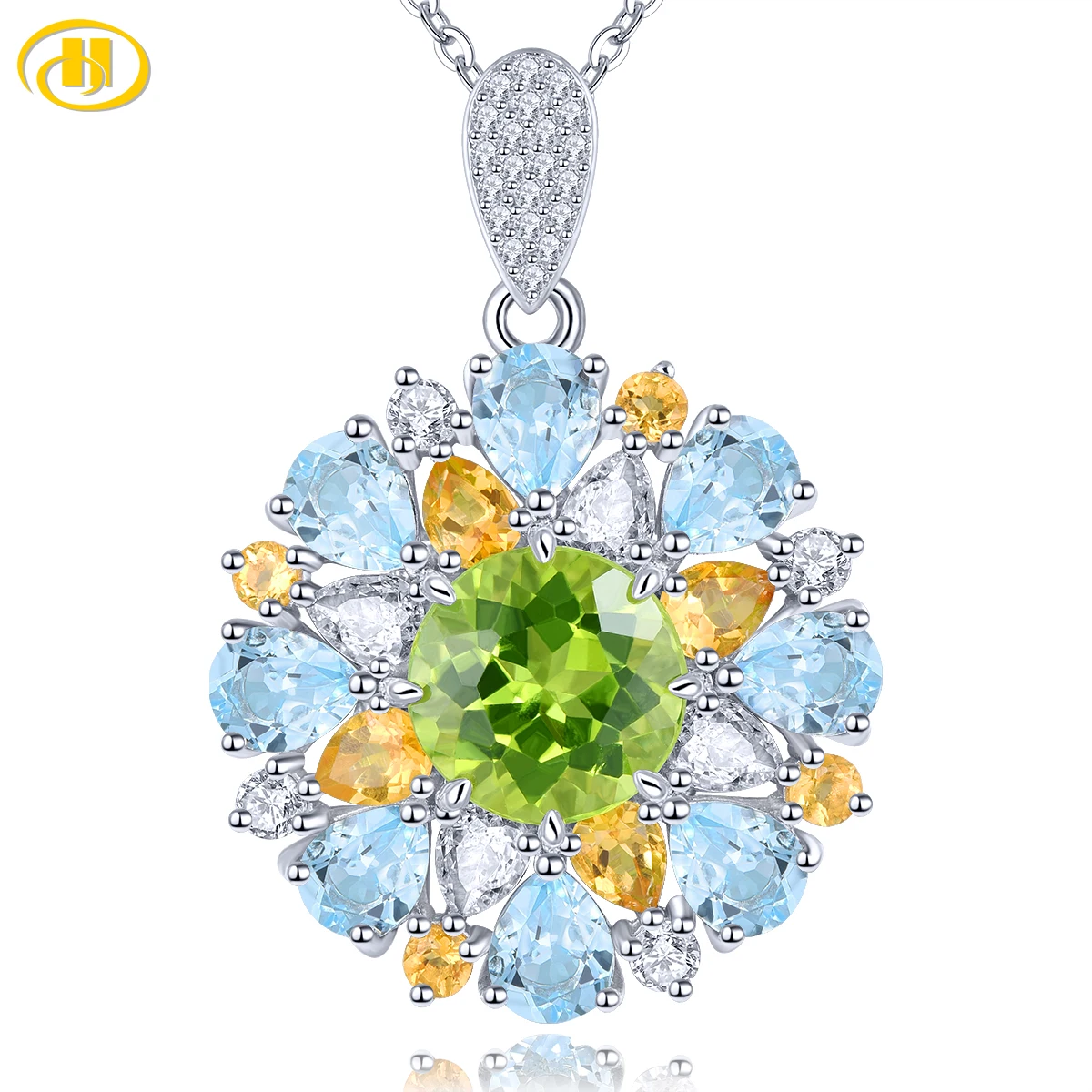 

Natural Peridot Topaz Sterling Silver Pendant 6.2 Carats Genuine Gemstone Citrine Multicolor Original Design Anniversary Gifts