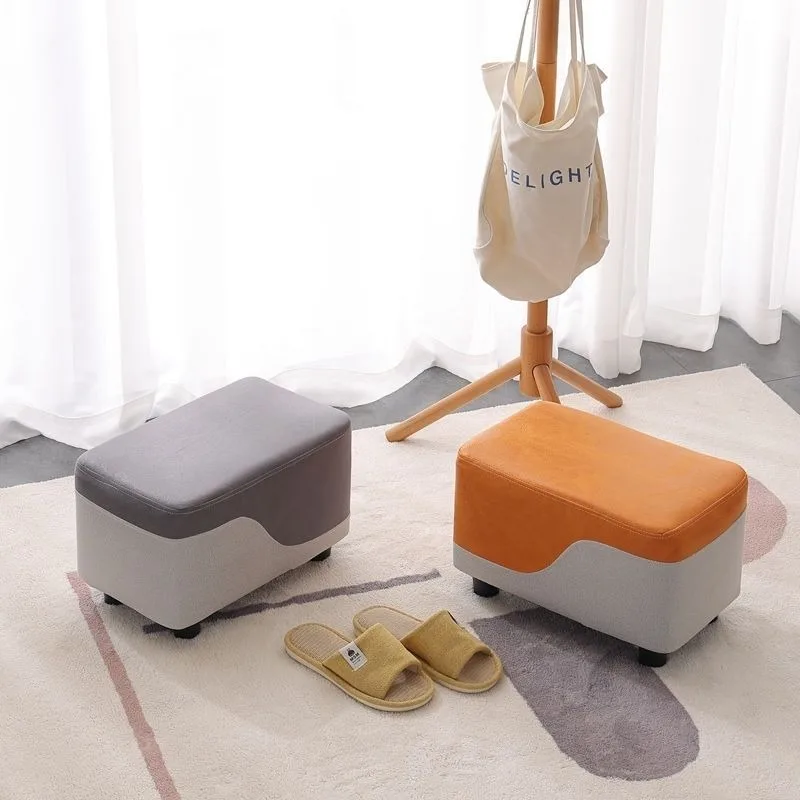 Nordic Sofa Stool Rectangular Tech Cloth Small Stool Household Coffee Table Stools Door Side Changing Shoes Stools Leather Bench