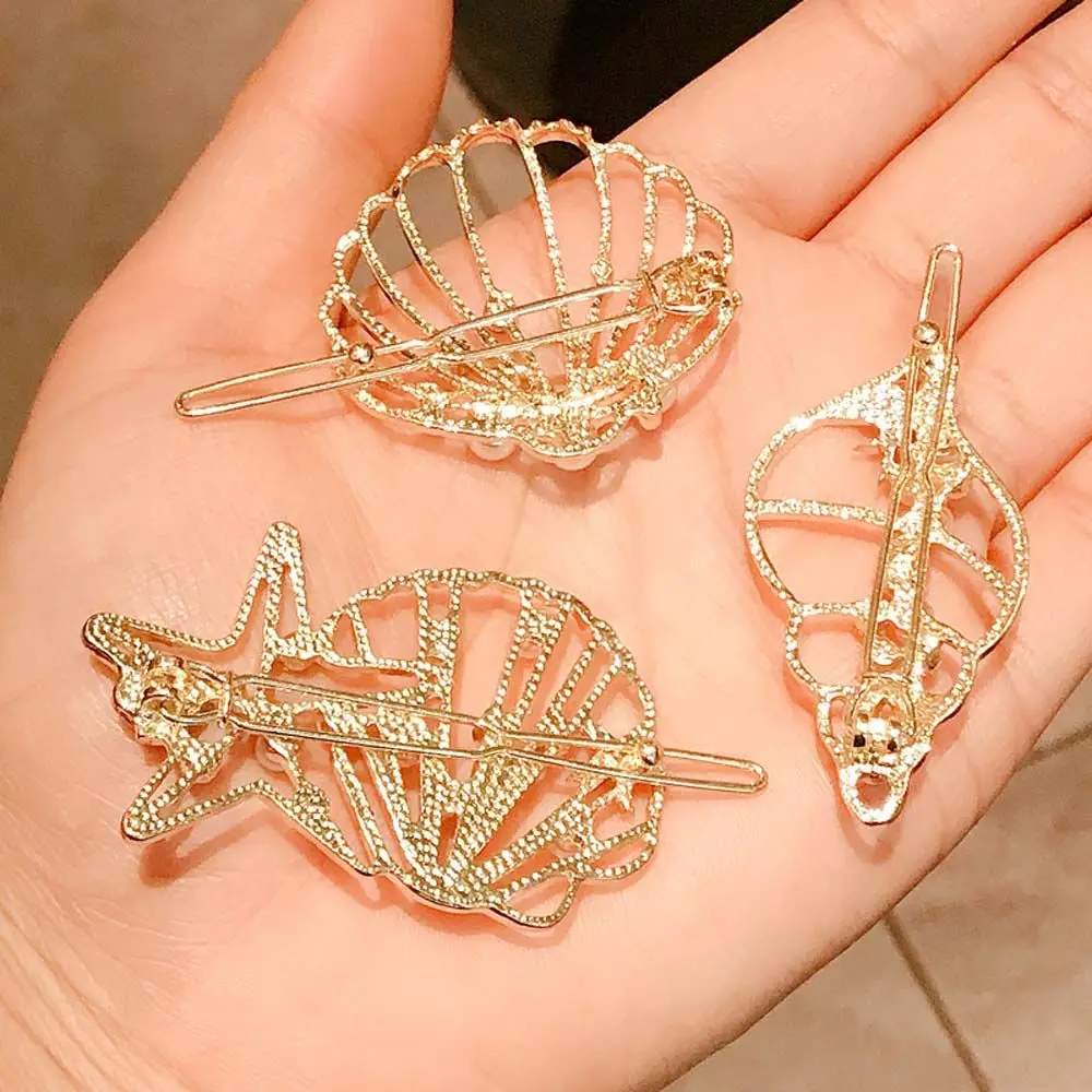 สาวฤดูร้อน Sea Alloy Rhinestone Conch ปลาดาวปลาดาว Hairpins คลิปผม Barrettes คลิปมุก