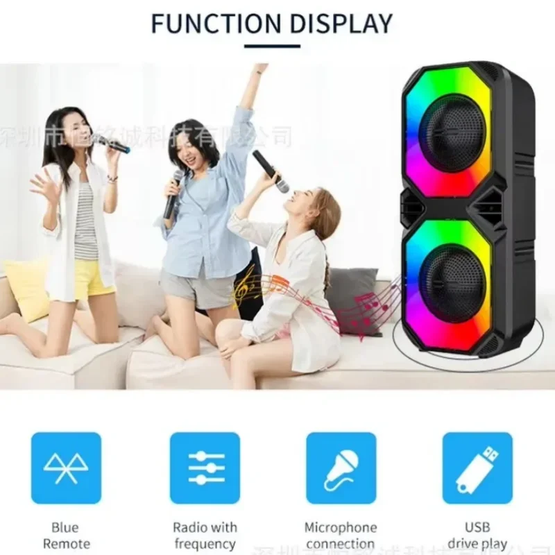 Colorful LED Light Bluetooth Speaker Karaoke 60W Dual 4-inch Wireless RGB Outdoor Square Dance Audio Partybox Sound Box Soundbar