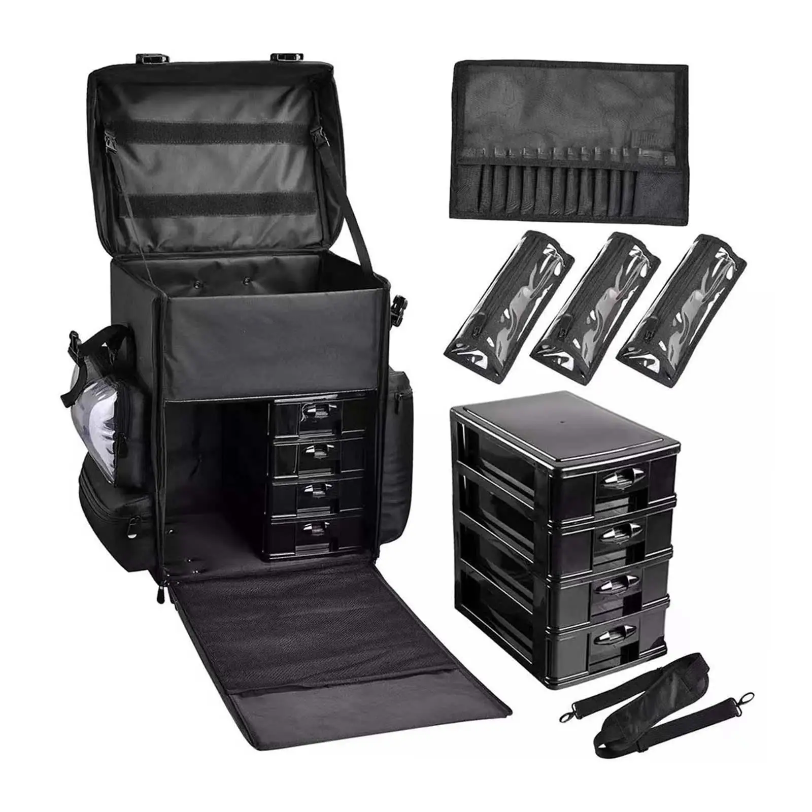 Makeup Trolley Case Detachable Cosmetic Organizer Rolling Makeup Train Case for Cosmetologist Hairdressers Salon Hairstylist