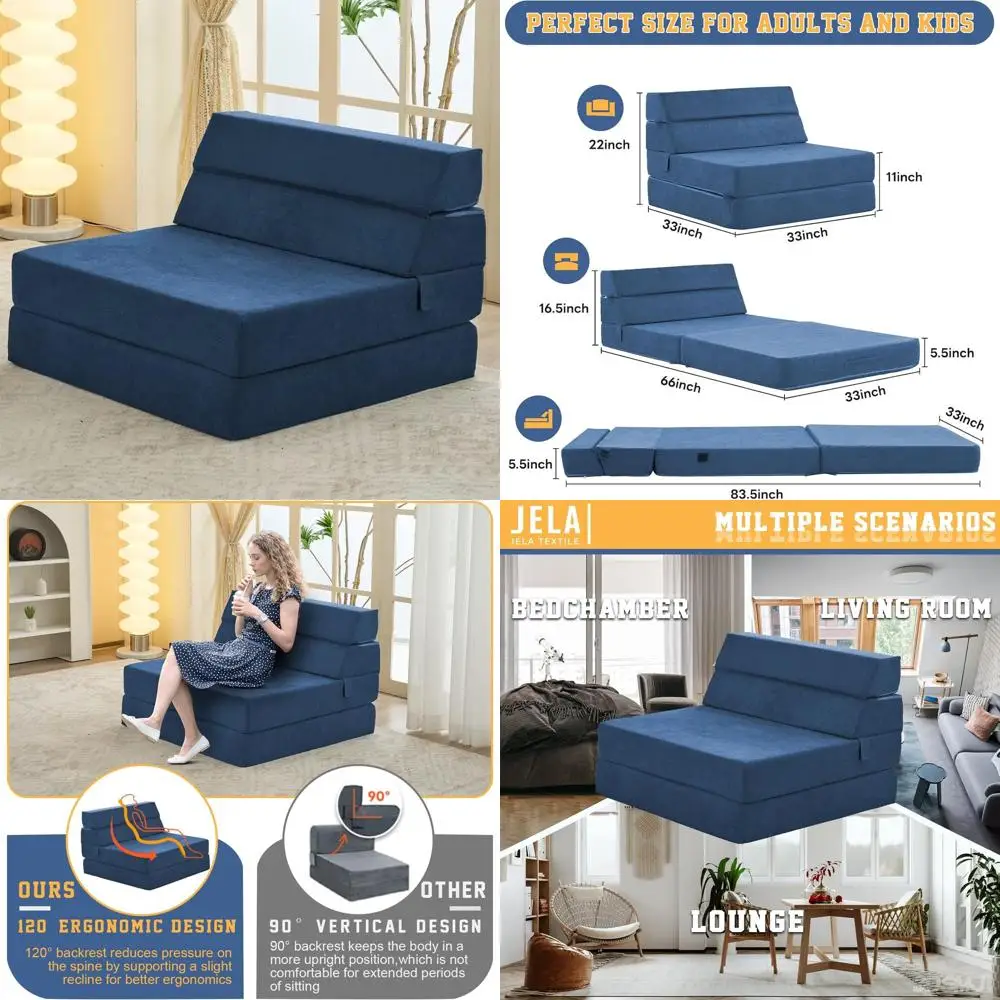 

Роскошный складной диван-кровать темно-синего цвета с мягкой пеной, трансформируемое спальное кресло, напольный диван для гостиной и спальни (83x33)