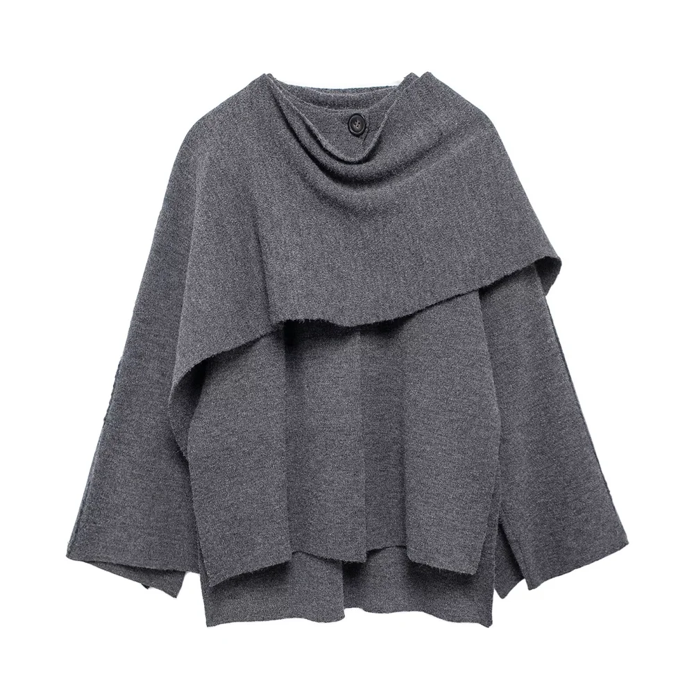 PB&ZA2024 autumn new women's clothing style slim fit  simple and loose cape style round neck long sleeved short coat jacket