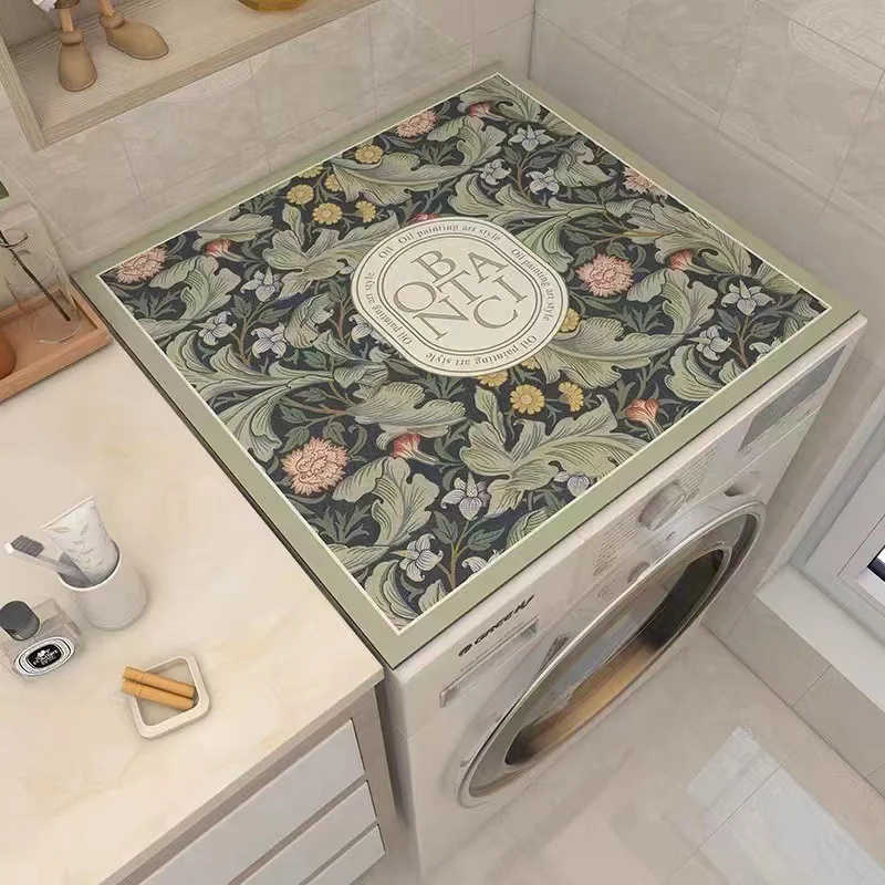 VIKAMA Washing Machine Top Cover Anti Slip Pad, Retro Sketch Flower And Plant Dust Pad, Dryer, Refrigerator, Home Decoration