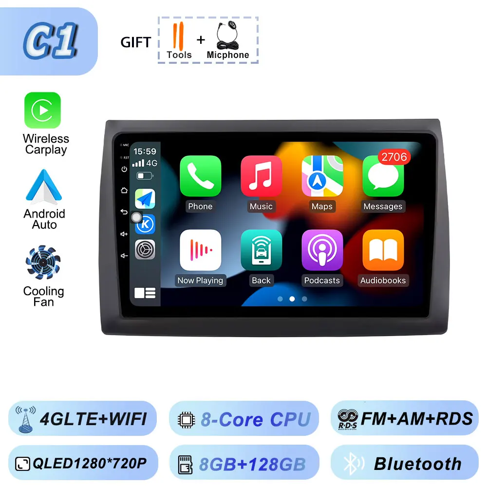 Draadloze Carplay Auto Android voor Fiat Stilo 2002-2010 Autoradio GPS Stereo Multimedia WiFi Viedo Speler Autoradio Navigatie