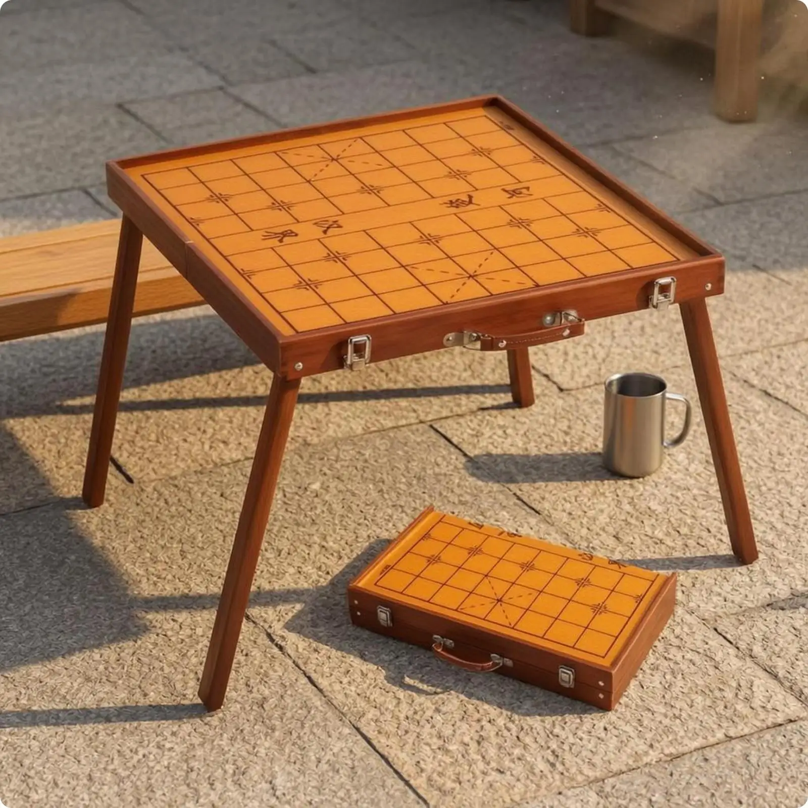 Chinese Chess Table Traditional Folding Xiangqi Board Space-Saving Portable Game Table for Home Travel Family Adults