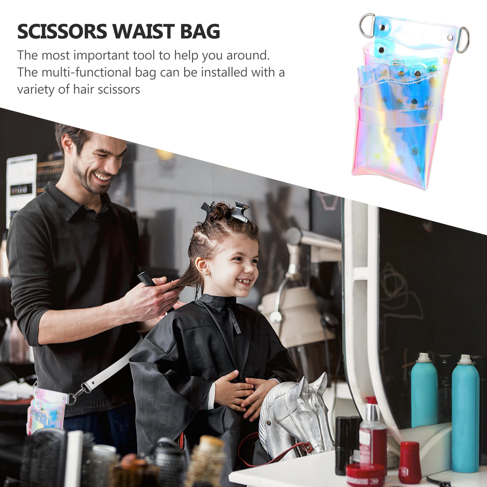 

1pc Stylish Hairdressing Scissors Waist Bag Multi-Compartment TPU Organizer Pouch for Barber ToolsBarber Scissors Pouch