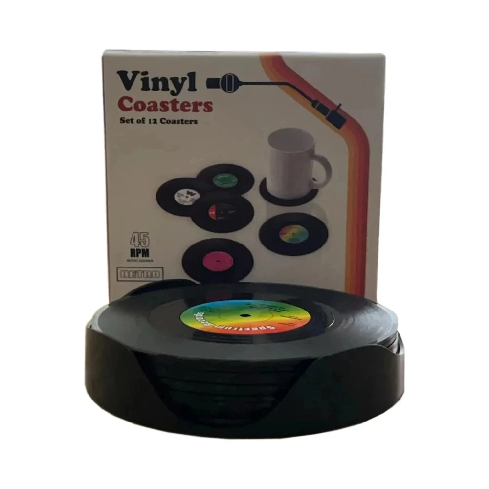 6/12pcs Retro Vinyl Record Cup Coaster Anti-slip Coffee Coasters Heat Resistant Music Drink Mug Mat Table Placemat Home Decor