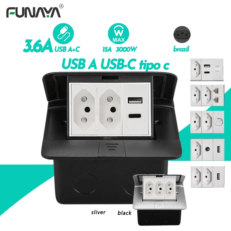

Brazil BR Pop Up Sockets 10A 2500W 2 3 Outlets with 2.1A usb rj45 hdmi AC110 220V Embedded Sliver Aluminum Alloy Hidden Socket