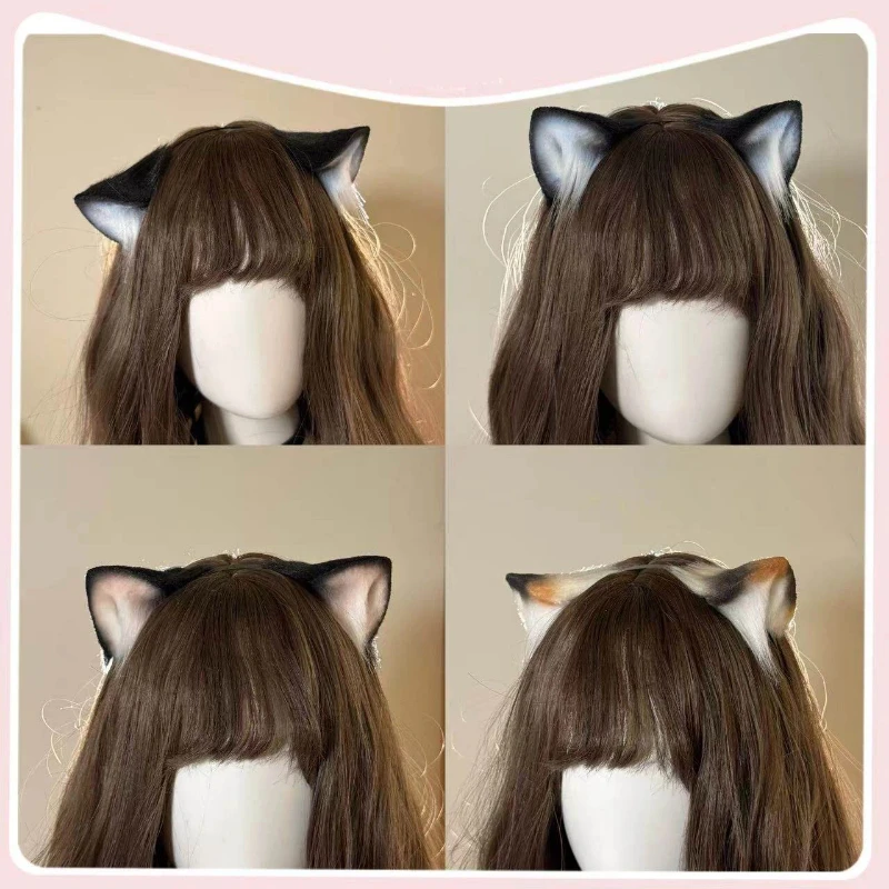 

Hand Made Anime Beast Hairclips Headwear Animals Black Cat Wolf Fox Ears Hairhoop Halloween Christmas Anime Cosplay Prop