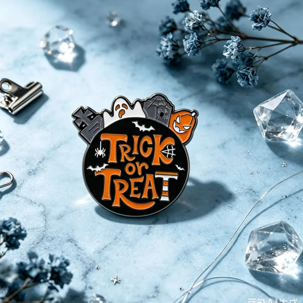 Halloween Trick Or Treat Enamel Lapel Pin Brooch Ghost Pumpkin Spider Bat Badge Backpack ClothingDecorWholesaleJewelryFriendGift