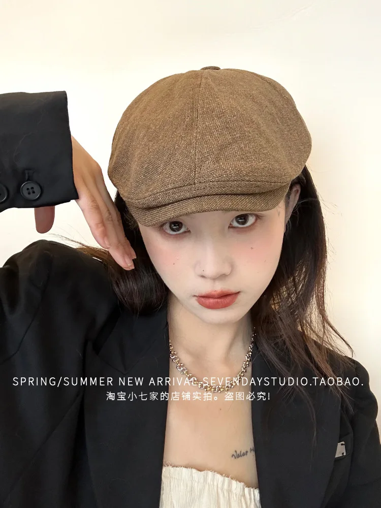 Vintage Y2K Damen und Mädchen Baumwolle Leinen Newsboy Cap koreanischen Stil Baskenmütze atmungsaktiv Sommer Frühling Herbst Hut – Detail 4