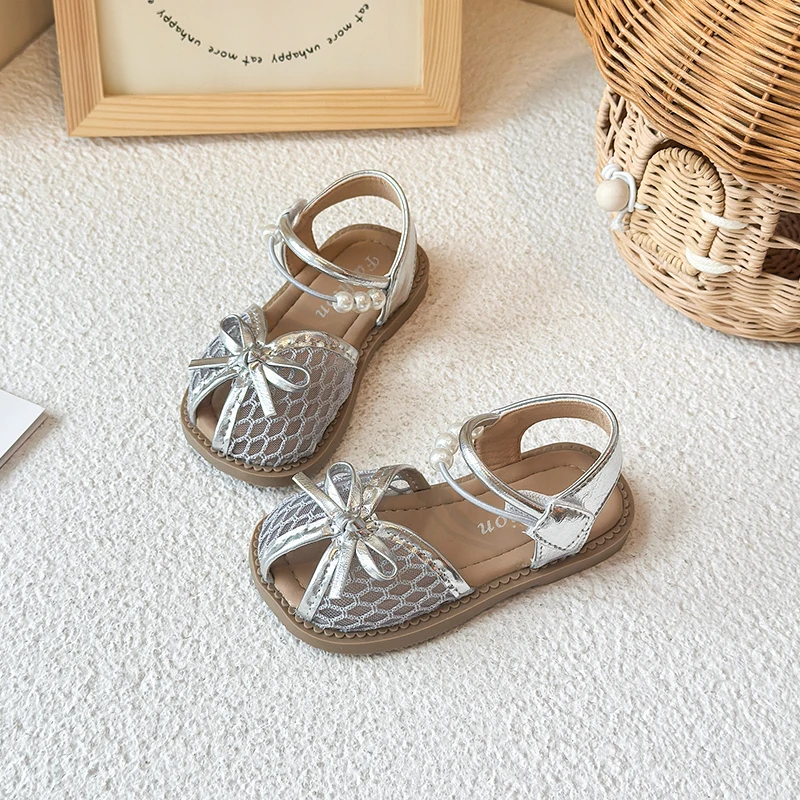 Girls Beach Shoes Weave Breathable Kids Princess Shoes with Simple Bows 2025 Summer New Children Sandals Soild Color Non-slip