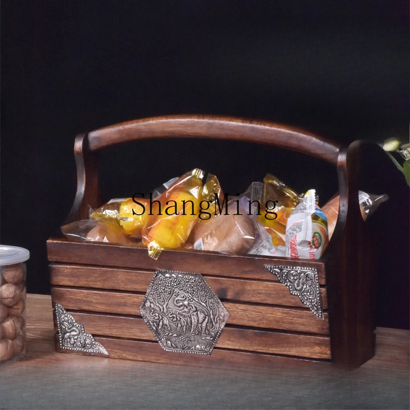 SM new premium exquisite solid wood retro storage box desktop home wooden box snack fruit wooden new Chinese storage box