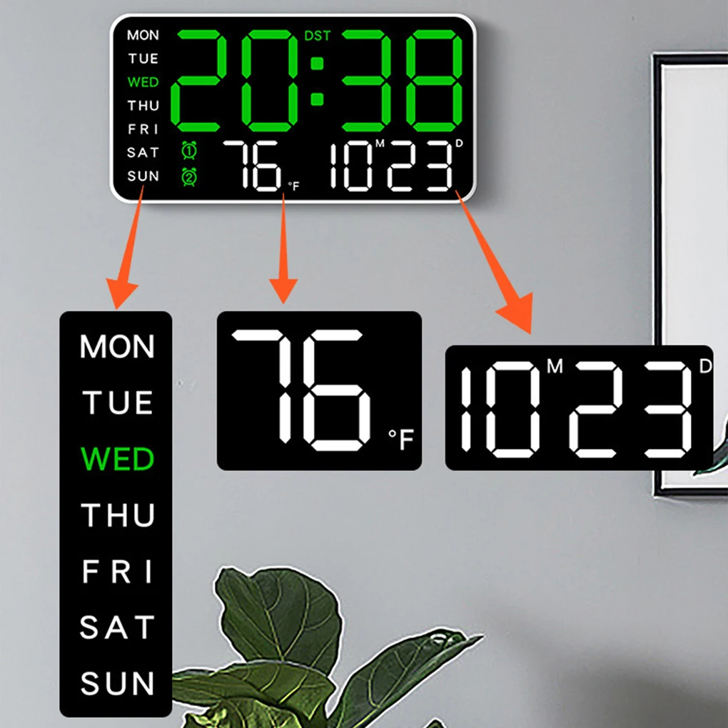 LED Digital Wall Clock Temperature Date Week Display Table Alarm Clocks Voice Control Electronic Clock Brightness Adjustment