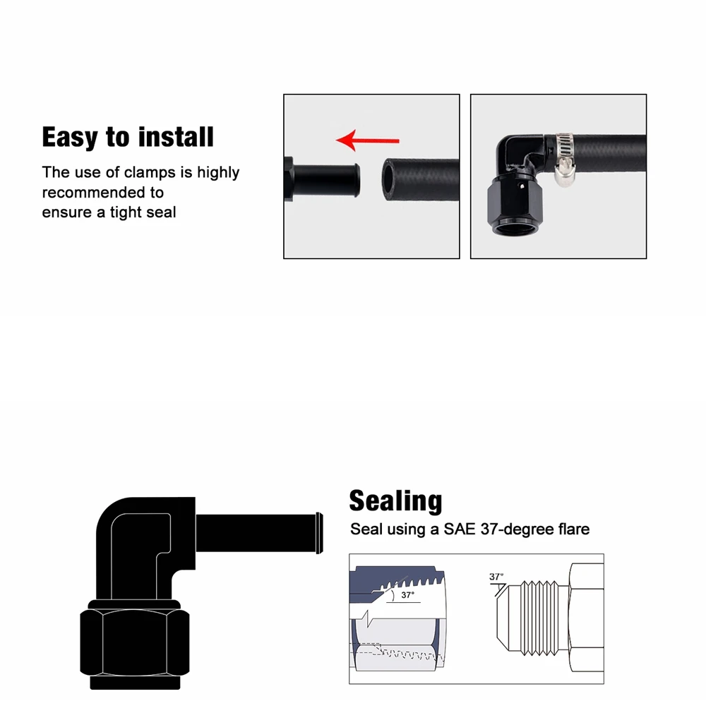 Female AN6 6AN To 5/16' 8mm Hose Elbow 90 Degree Swivel Barb Fitting Adapter 90°