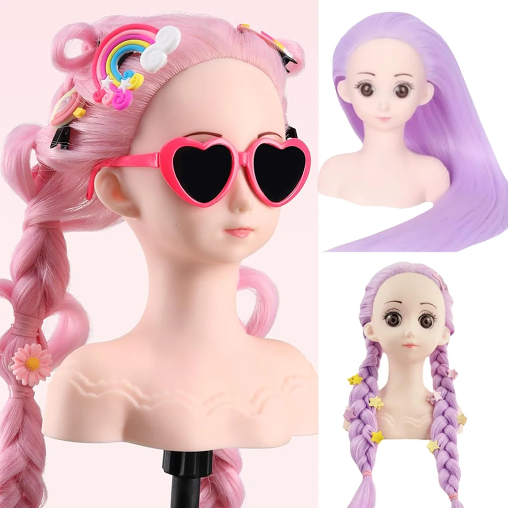 Girls Hair Styling Doll Head with Clamp Holder , for Practice Birthday Gifts for Hair Styling Braiding Cosmetology Christmas