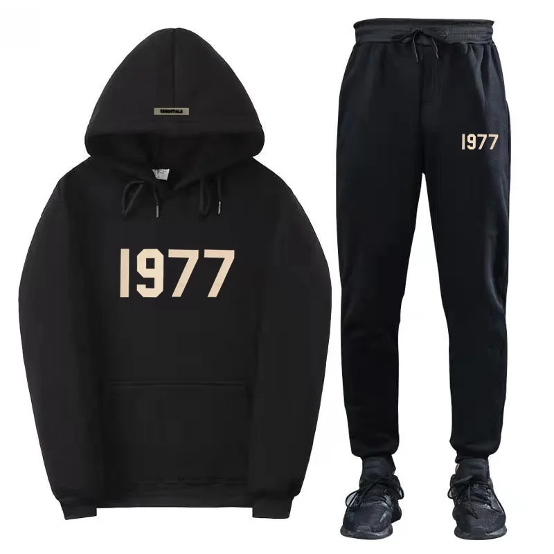 Conjunto de Sudadera con Capucha de Forro Polar con Estampado de Letras, Unisex, Ajuste Holgado, Estilo Urbano, Primavera Otoño, Sudadera de Manga Larga de Poliéster con Bolsillo con Cordón