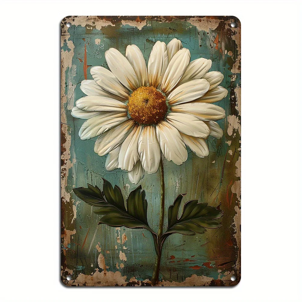 

1PC Charming White Daisy Metal Iron Sign - Perfect for Home Bar, Cafe or Living Room Decor - Durable Aluminium Wall Art Gift